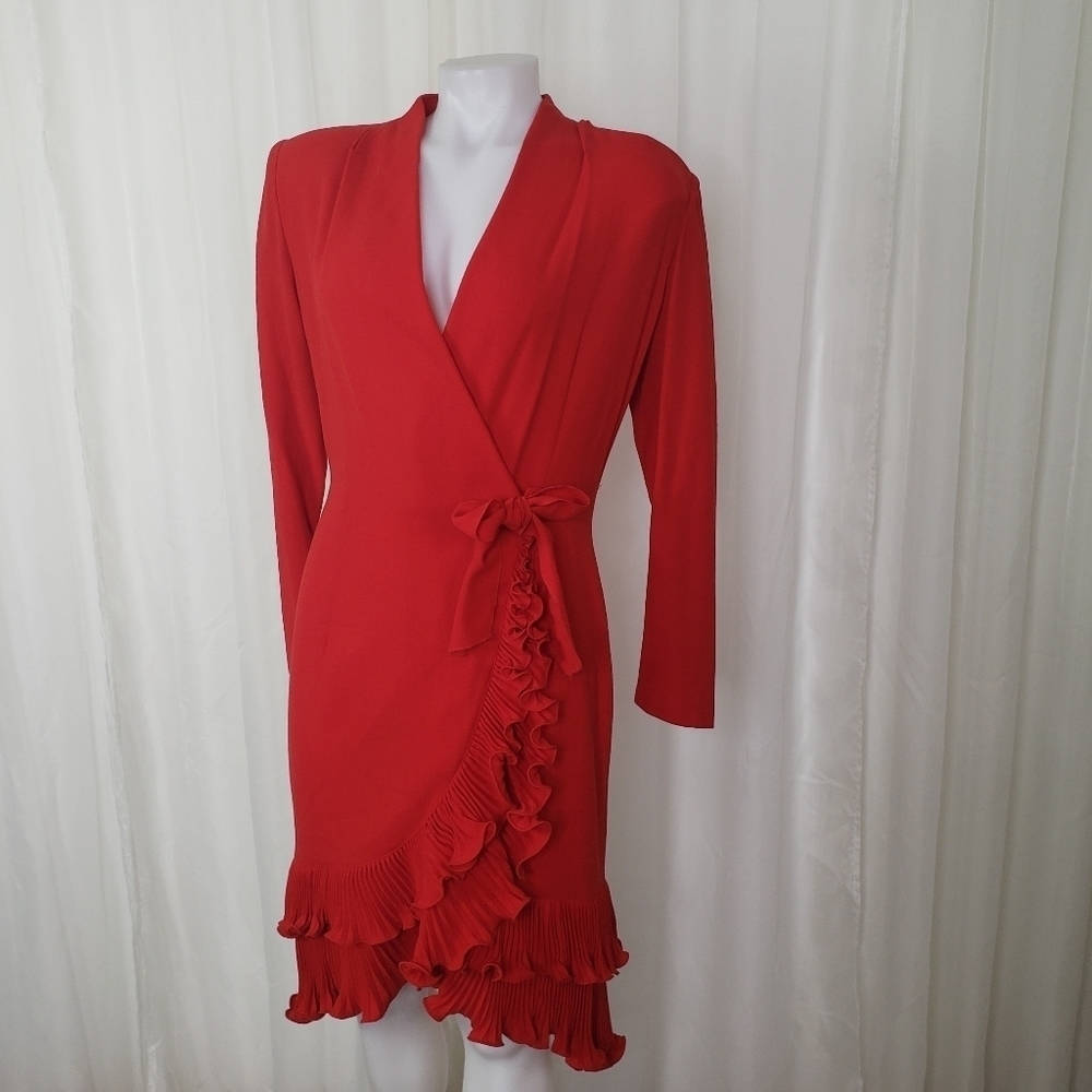 Vintage Mimmina red ruffled hem wrap dress size small/med